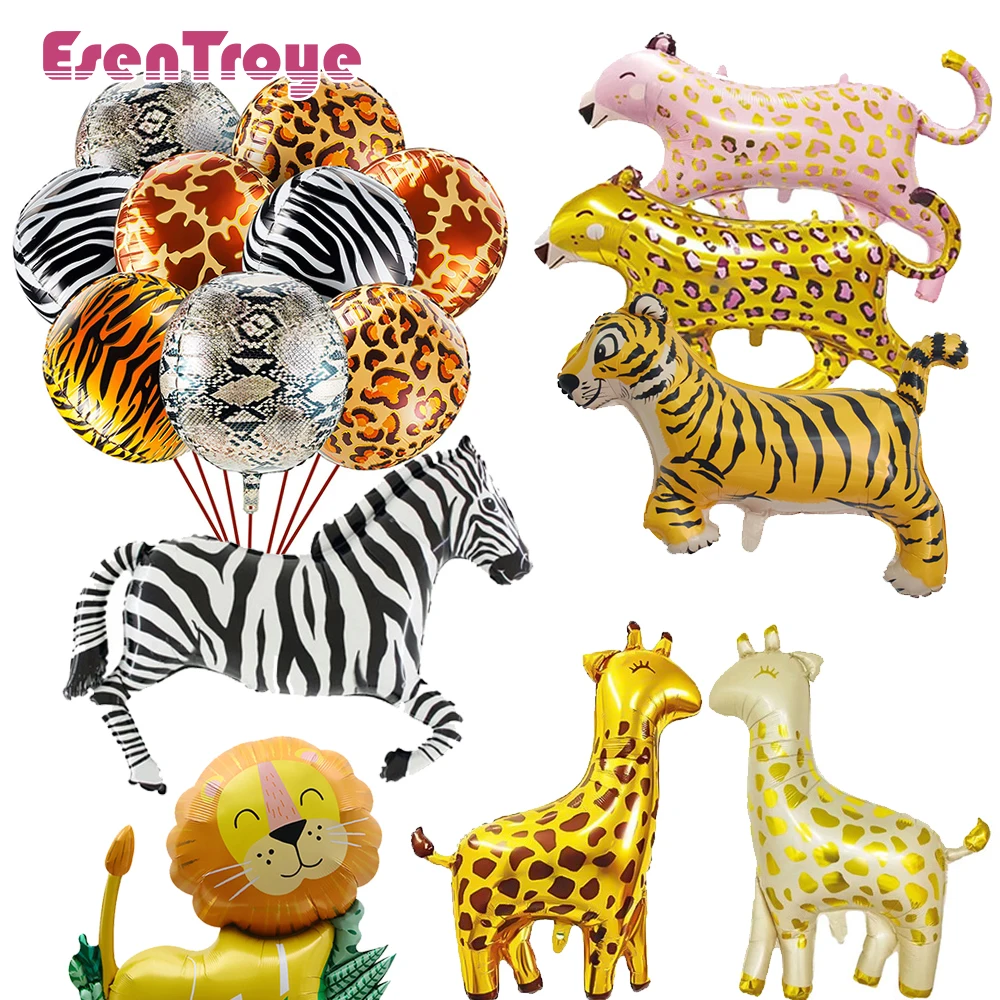 

22Inch Jungle Animal Print Large Foil Balloons Safari Leopard Tiger Giraffe Zebra 4D Round Balloon Woodland Birthday Party Decor