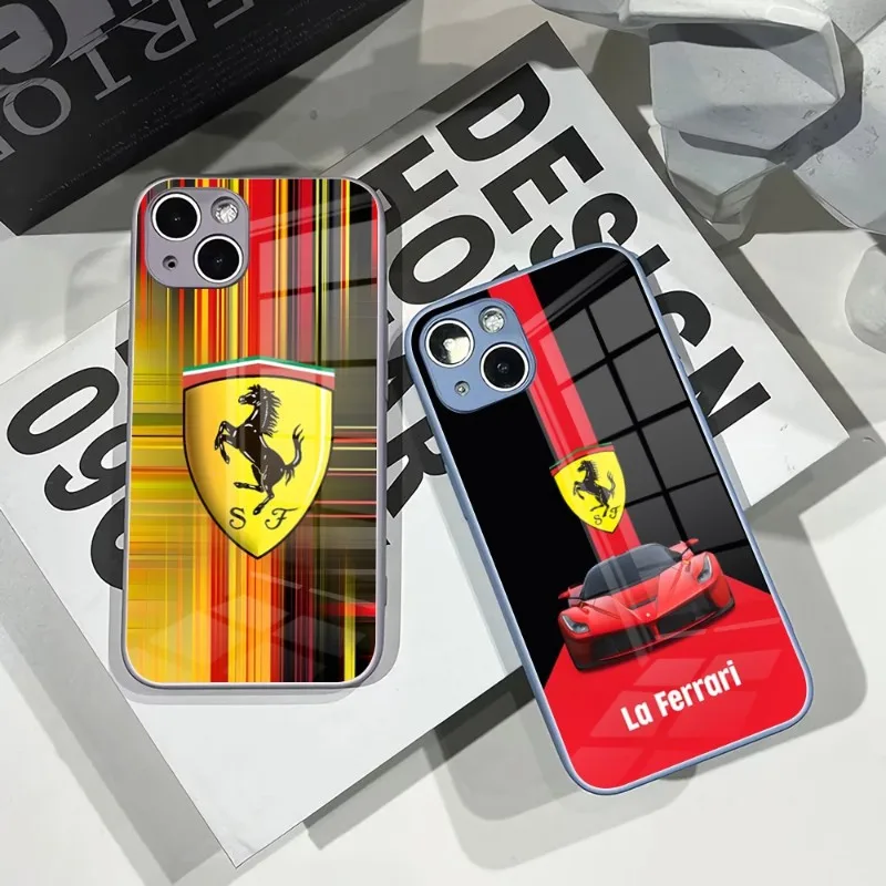 

Роскошный автомобильный чехол Ferrari для телефона IPhone 14Pro 13 11 12 XR XS MAX 7/8 X Plus, 13 цветов, закаленное стекло, крутая пара