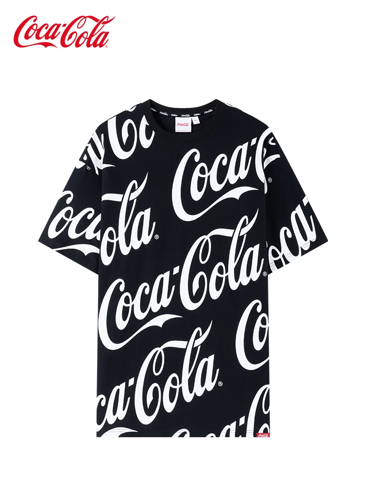 

Coca Cola official short sleeve summer trend logo all over printed pure cotton casual loose