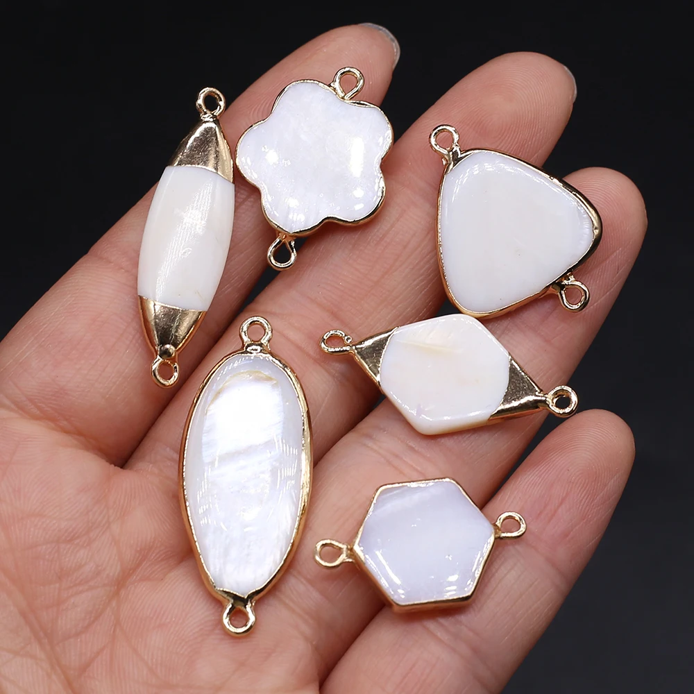 

Natural Gemstone Pendants Dold plated Double Hole Connector Charms for Jewelry Making Diy Women Necklace Bracelet Accessories