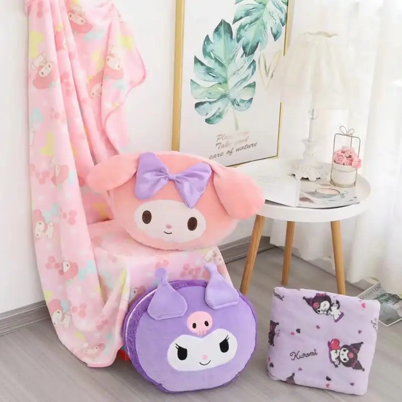 

Anime Kuromi Hello Kitty Flannel Blanket Kawaii Cinnamoroll My Melody Pooh Bear Plush Pillow Cute Nap Shawl Sofa Cover Bedspread