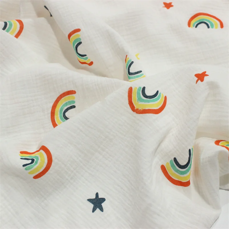 

Rainbow Printed Double Layer Gauze Cotton Crepe Fabric By Meters DIY Sewing Patchwork Baby Clothes Sleeping Wear Pajamas Blanket