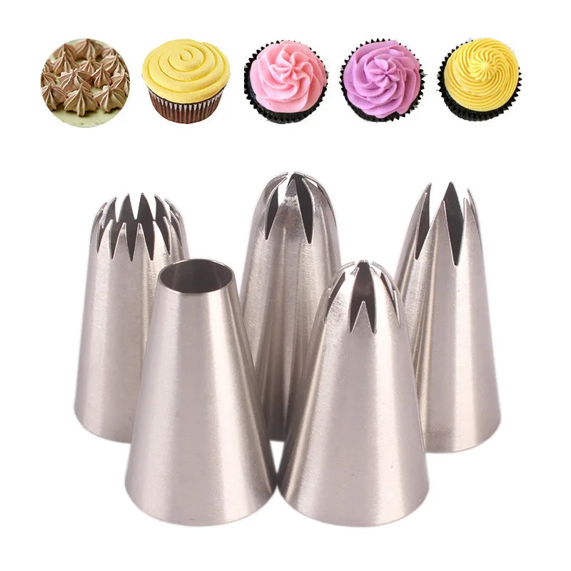 

5Pcs Cakes Stainless Steel Nozzle Decoration Cookies Supplies Russian Icing Piping Pastry Kitchen Gadgets Fondant Decor Tools
