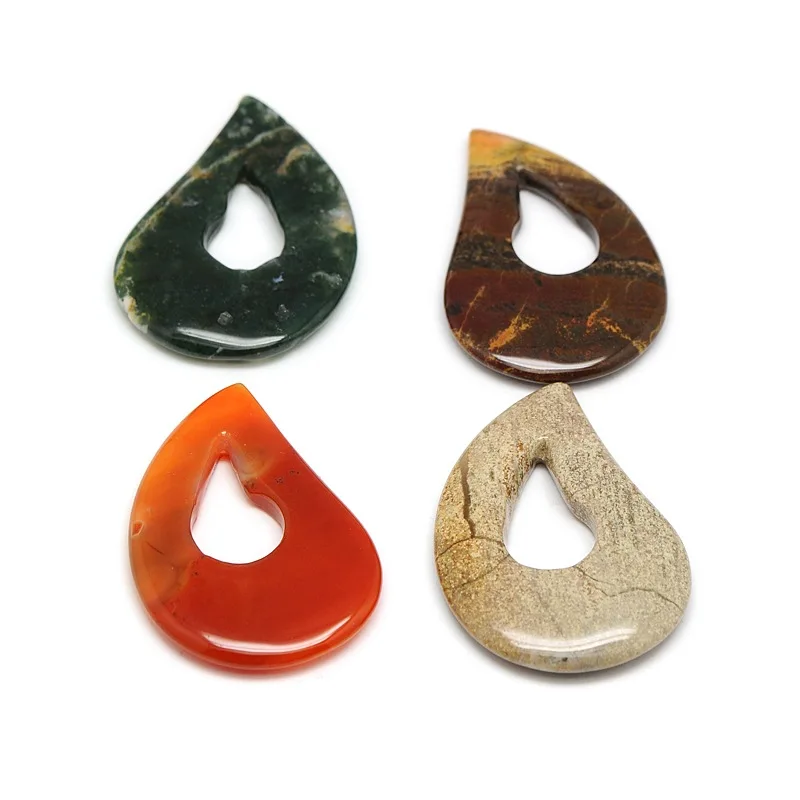 

3pcs/Lot Mixed Gemstone Teardrop Pendants 34~36x50x5~7mm