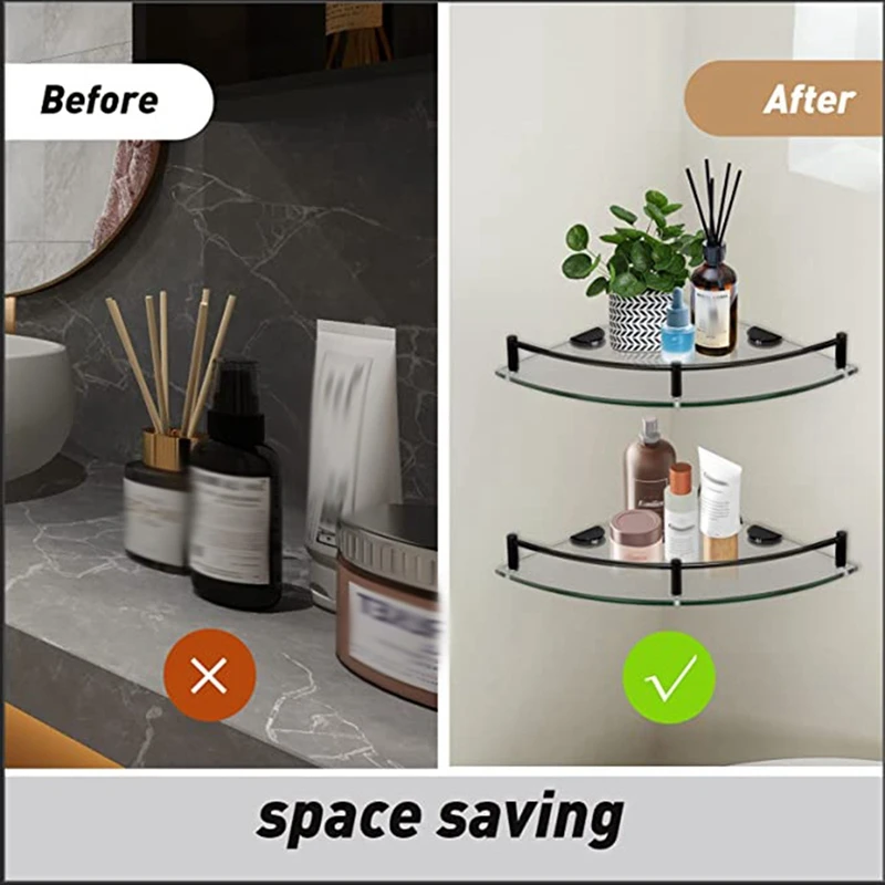 Полки для ванной Двухуровневая угловая полка из закаленного стекла комнаты