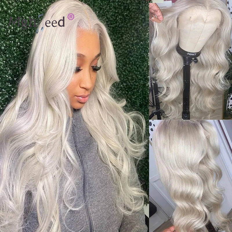 13x4 Straight Ash Blonde Lace Front Human Hair Wigs For Women Grey White Transparent HD Lace Frontal Wig Peruvian Hair