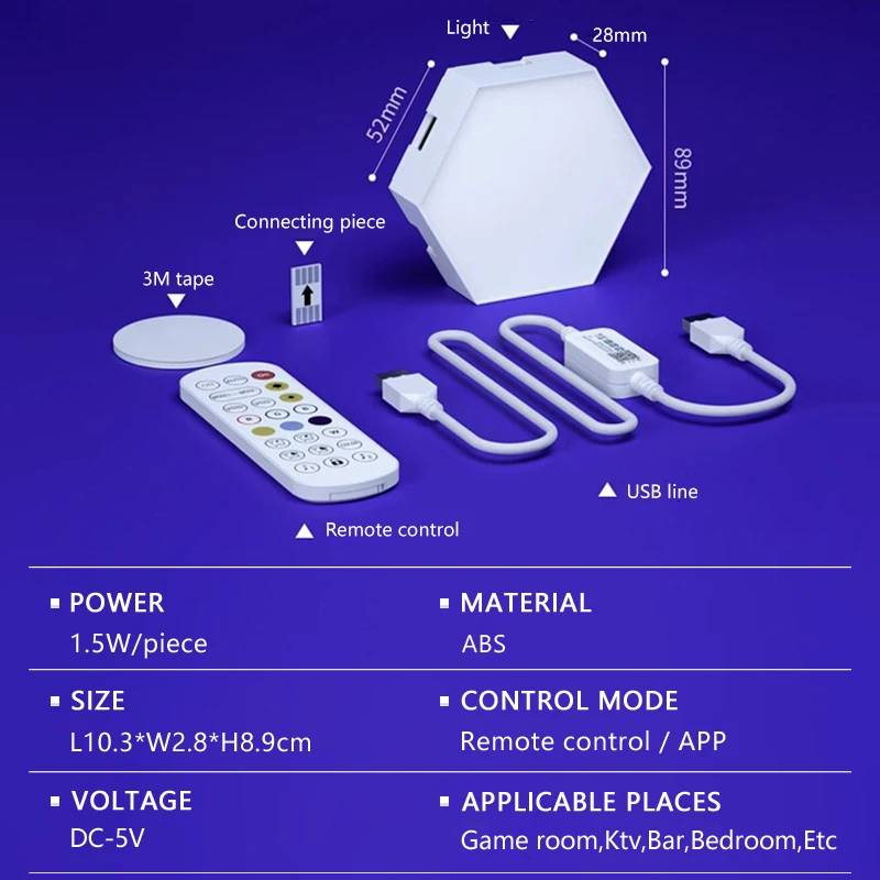 Tuya Smart RGB Quantum Light DIY Декор Светодиодный настенный светильник Приложение Звукосниматель Игровая комната Музыка Ритм Фестиваль Атмосфера Киберспорт Свет (art.: 3920ced2188a2) - 3920ced2188a2