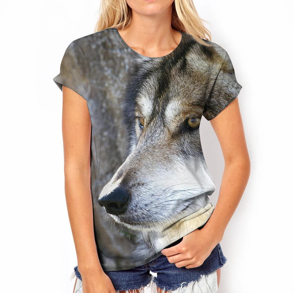 

T Shirt Womens 3D Wolf Print Tees Tops Animal Beast Of Prey High Quality 2023 New Summer T-Shirt Loose Oversized Woman Clothing