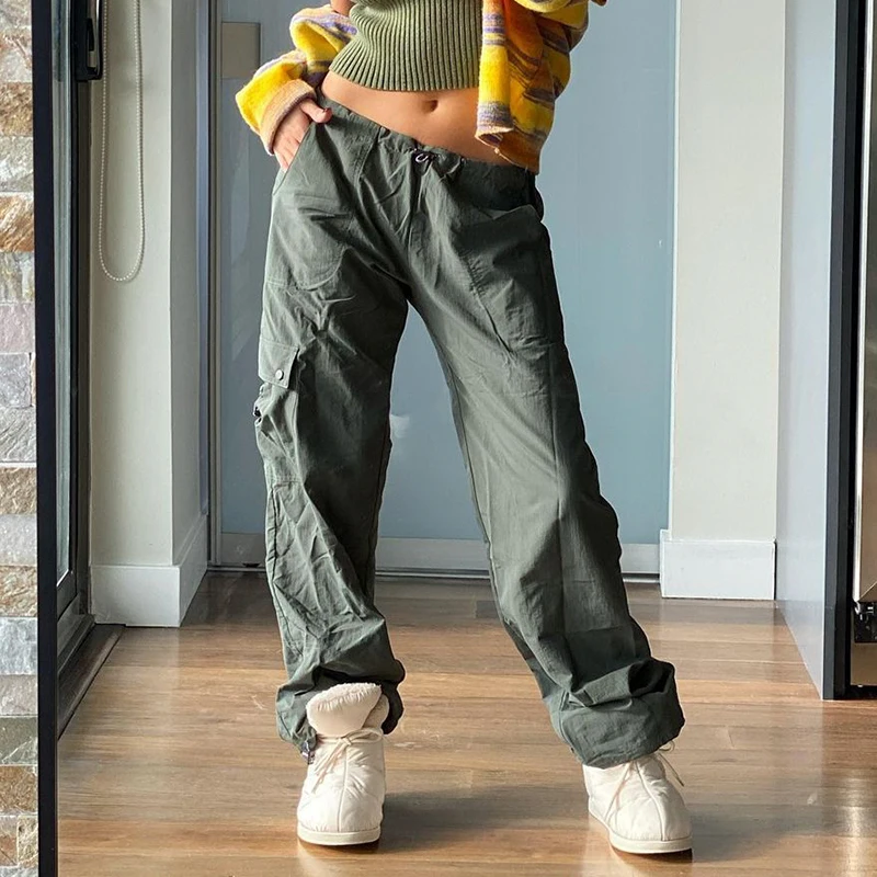 

Grunge Low Waist Y2K Pants Baggy Pockets Streetwear Aesthetic Sweatpants Women Vintage Green Alt Techwear Joggers Black
