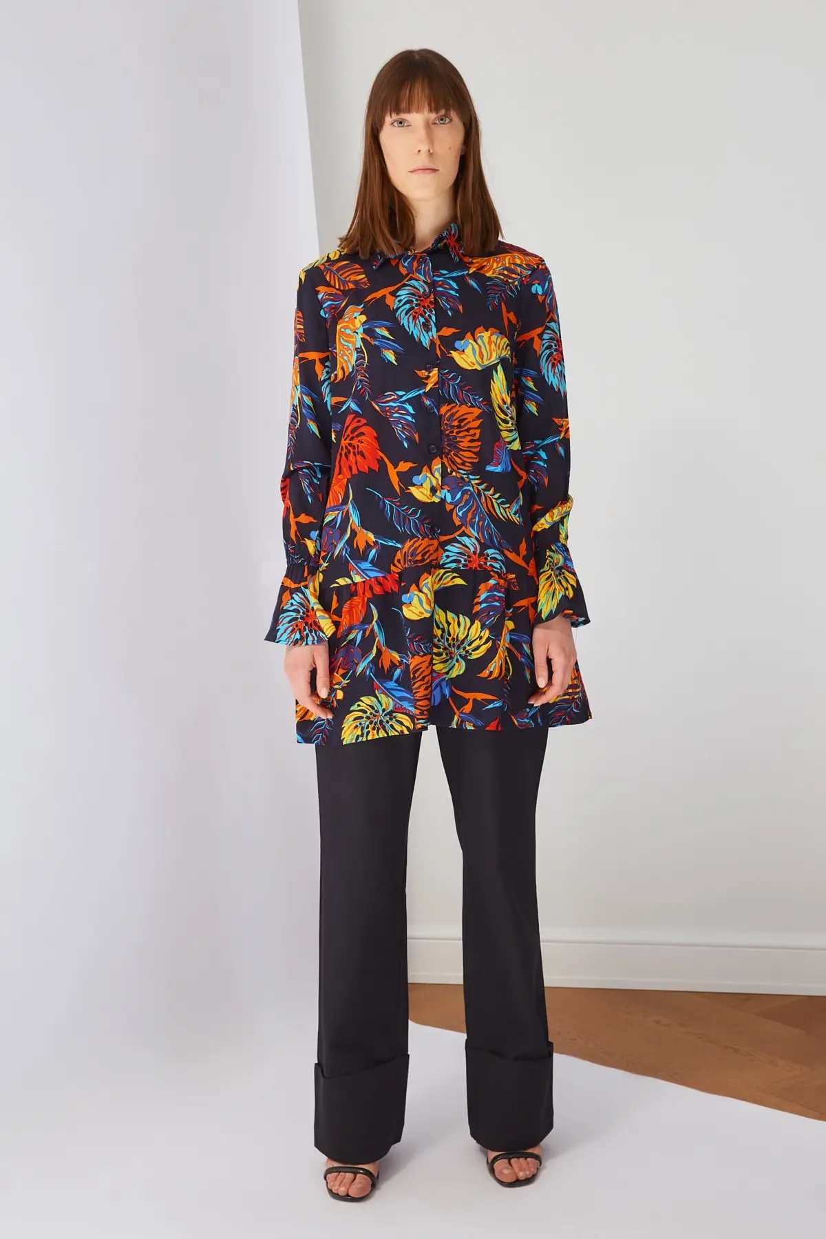 

Navy Blue Collar Viscose Tunic Muslim Tunic 2021 Fashion