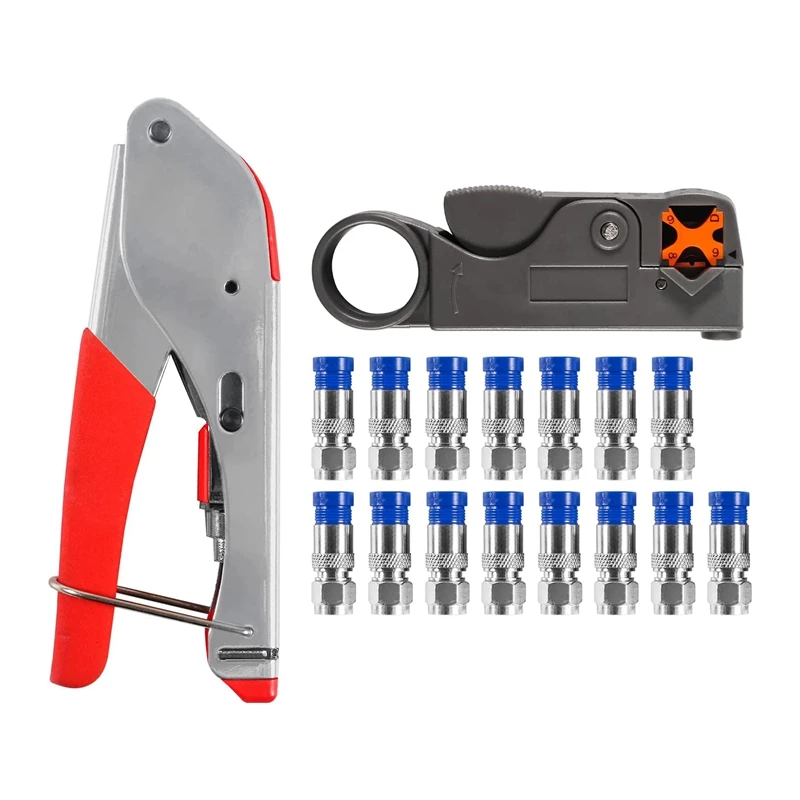 

Coax Cable Crimper Kit Tool Cable Crimping Tool For RG6 RG59 With 15Pcs F RG6 RG59 Connectors