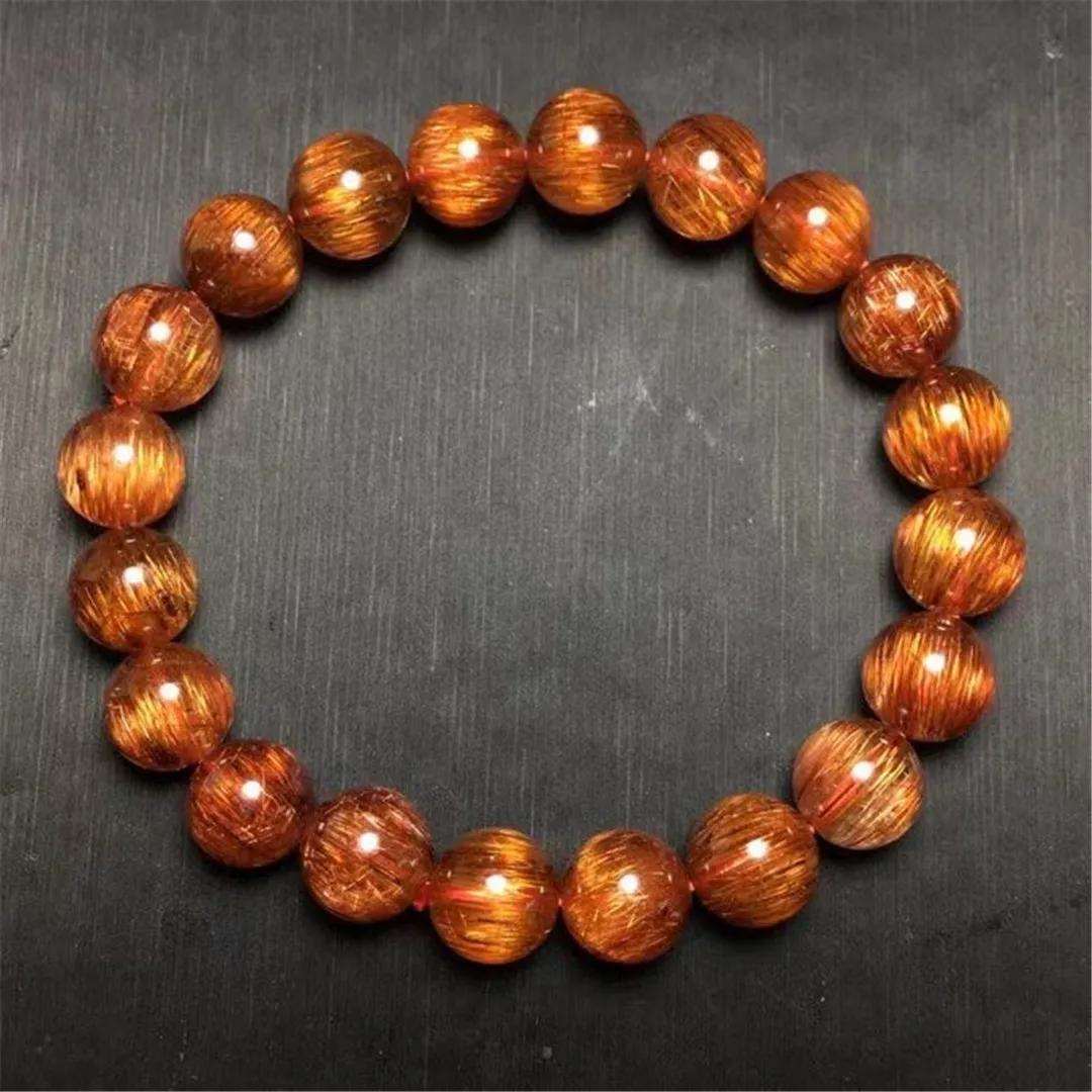 

9mm Natural Red Copper Rutilated Quartz Bracelet Jewelry For Woman Lady Man Wealthy Gift Crystal Cat Eye Beads Strands AAAAA