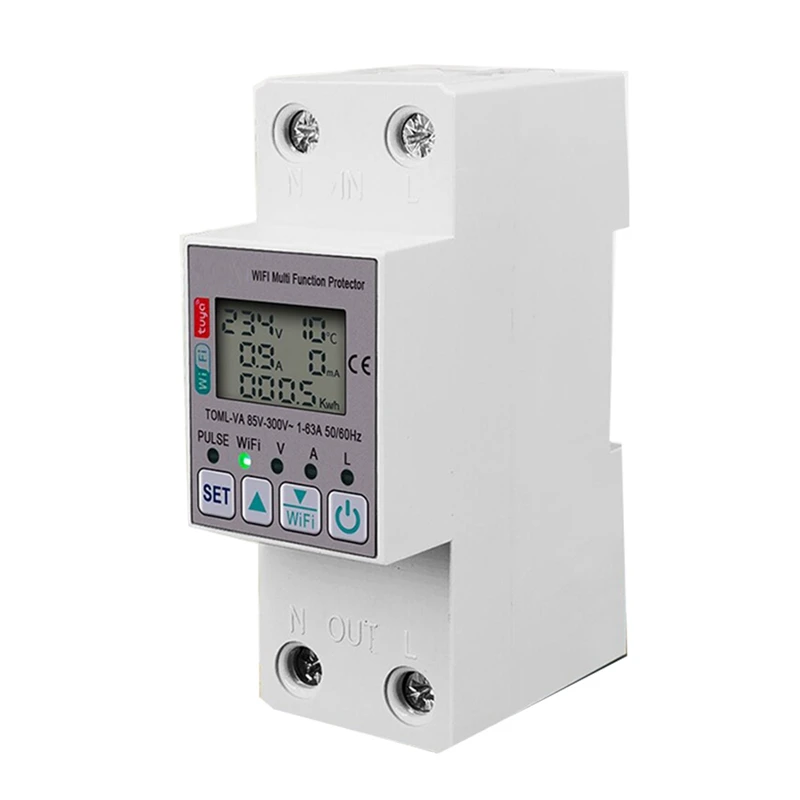 

Tuya 63A 110V 220V Wifi Energy Meter Kwh Metering Switch Timing Function With Voltage Current And Leakage Protection Easy To Use