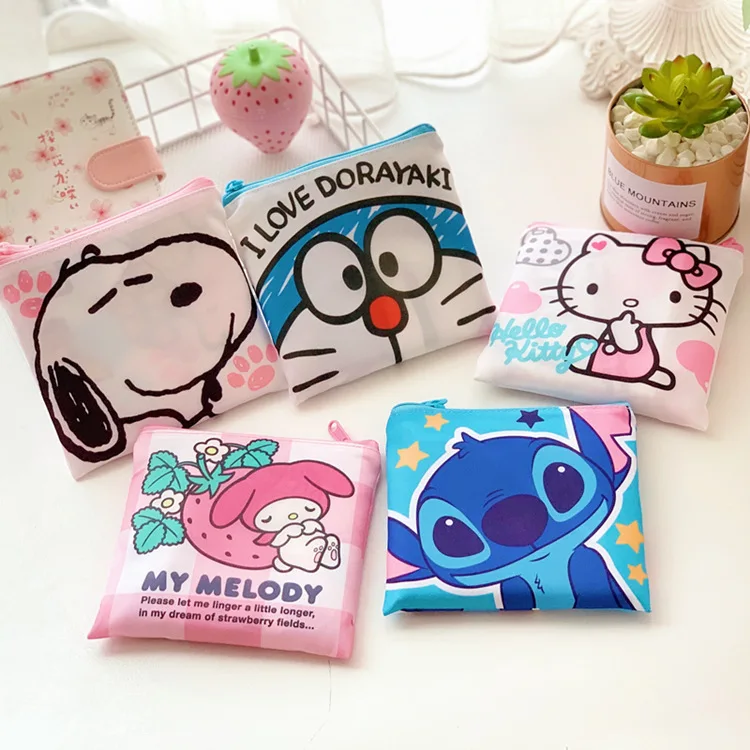 

Sanrio аниме сумка для покупок маленькая складная сумка для покупок Мелодия Полиэстер Эко сумка мультфильм сумка на плечо тоут водонепроницаемые коричные рулоны