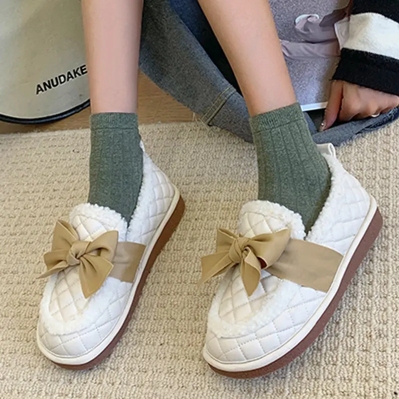 

Women Mary Jane Platform Flats Butterfly Knot Shoes Winter Plush Warm New Fashion 2022 Snow Non Slip Chaussures Femme Trends