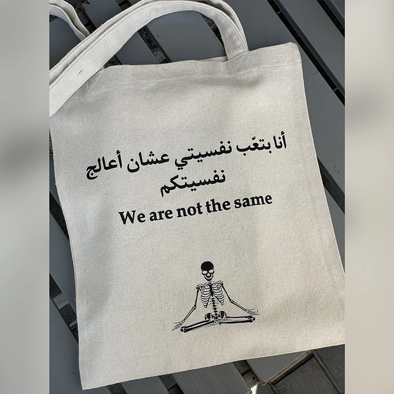 

Fashion Harajuku letter Skeleton emo Canvas Shopper Bag Korean Women College Ulzzang ​Bag Large Capacity White DIY ​Shoulder Bag
