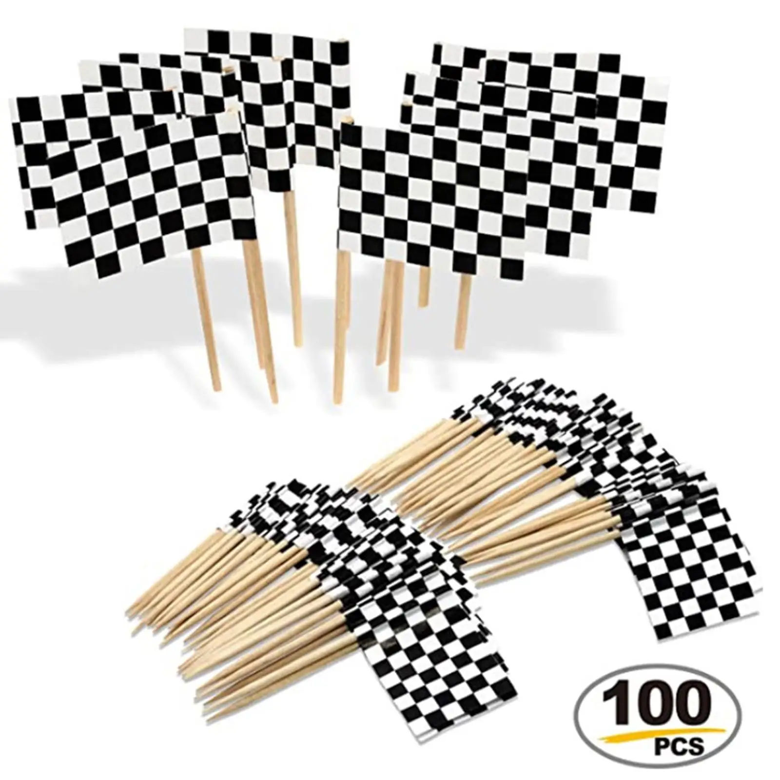 

100x Mini Checkered Black and White Flag Hand Waving Race Pennant Banners for Outdoor Car Theme Parties Clubs Indoor Decor