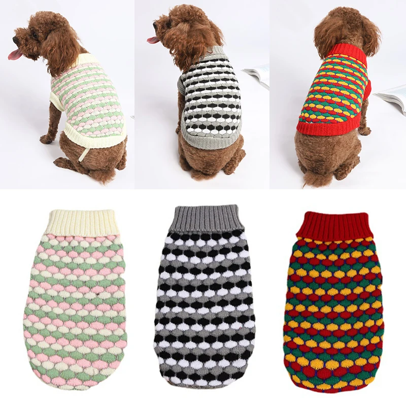 

Autumn Winter Pet Knitted Sweater Puppy Pullover Coat Keep Warm Dog Clothes For Small Dogs Chihuahua Plaid Sweaters Ropa Perro