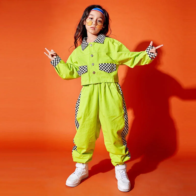 

Green Children'S Hip Hop Dance Wear Girls Jazz Modern Dancing Costumes Fluorescence Clothing Kids Stage Costumes Outfits