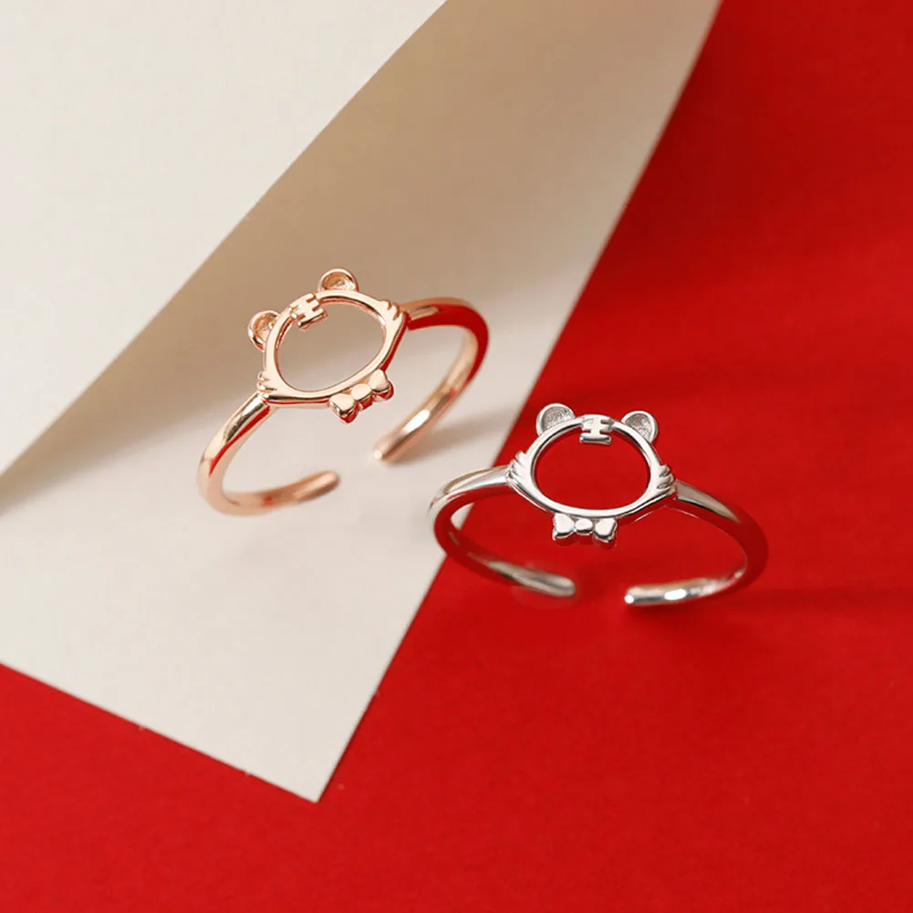 

Exquisite Tiger Head Ring Ladies Cute Ring Simple Fashion Hollow Head Ring Solid Color Animal Ring Adjustable Opening Ring