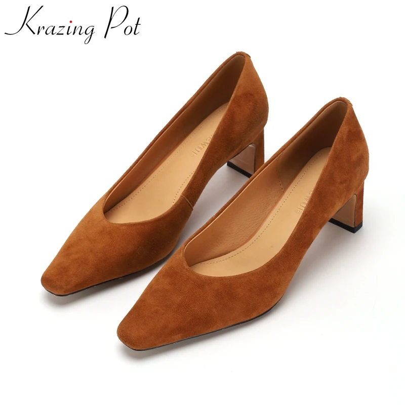 

Krazing Pot big size sheep suede square toe shallow high heels spring shoes office lady party concise elegant women pumps L02