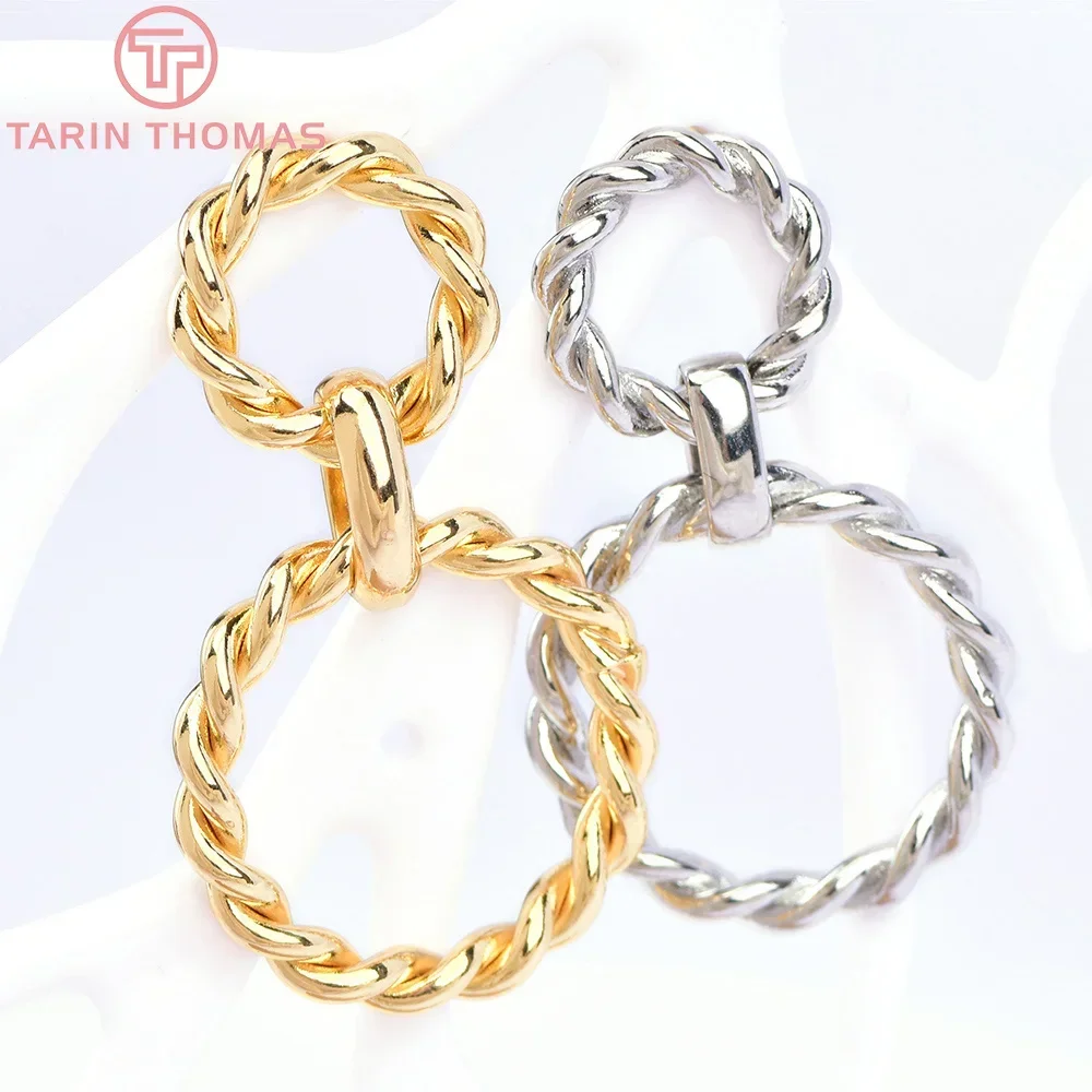 (6120) 4 шт. длина 44 мм 24-каратное золото латунные серьги-гвоздики с двойным кругом