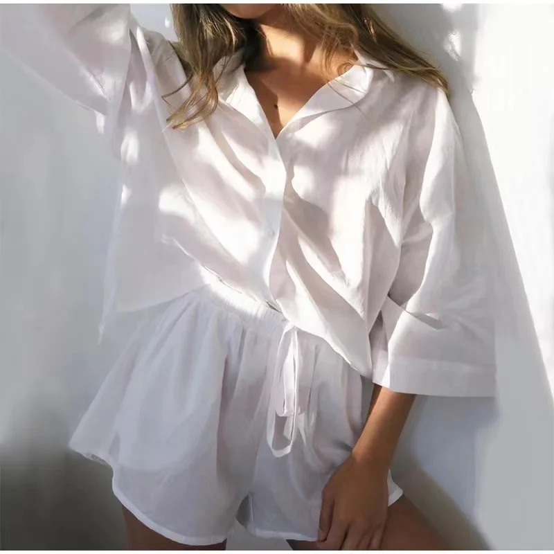 

New Summer Womem Tracksuit Shorts Two Piece Set Casual Wear Short Sleeve Shirt Tops and Mini Shorts Suit Female Homewear