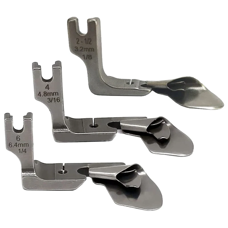 

3 шт., промышленная изогнутая прижимная лапка 1/8 дюймов + 3/16 дюймов + 1/4 дюйма, прижимная лапка для обжима шелковой шифоновой юбки