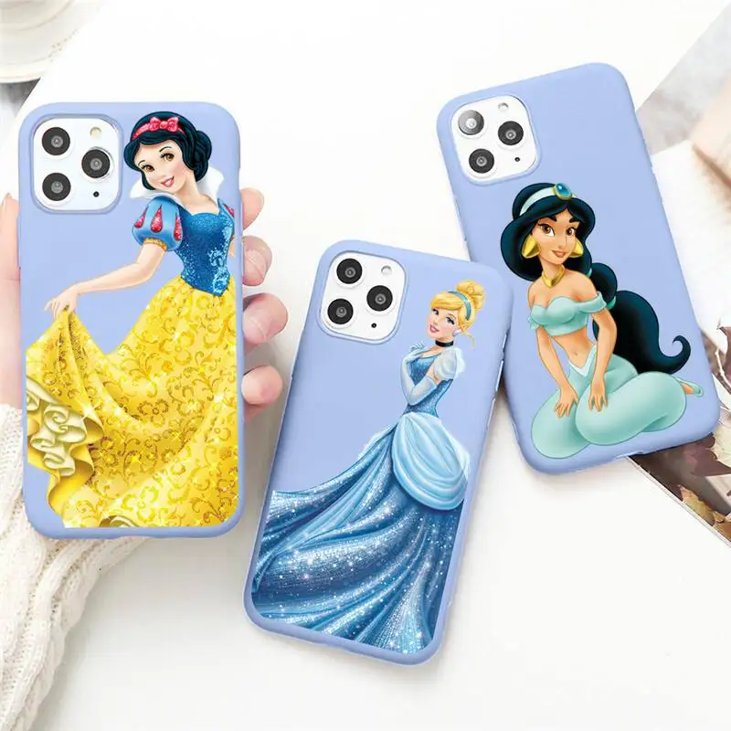 

Disney Princess Ariel Snow White Phone Case for iPhone 13 12 mini 11 Pro Max X XR XS 8 7 6s Plus Candy purple Silicone cover