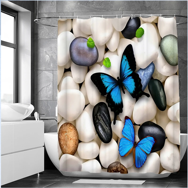 

Butterfly Shower Curtain for Bathroom Waterproof with Hooks Creative Personality Anti Mould Dry Wet Separation Bathroom Curtain