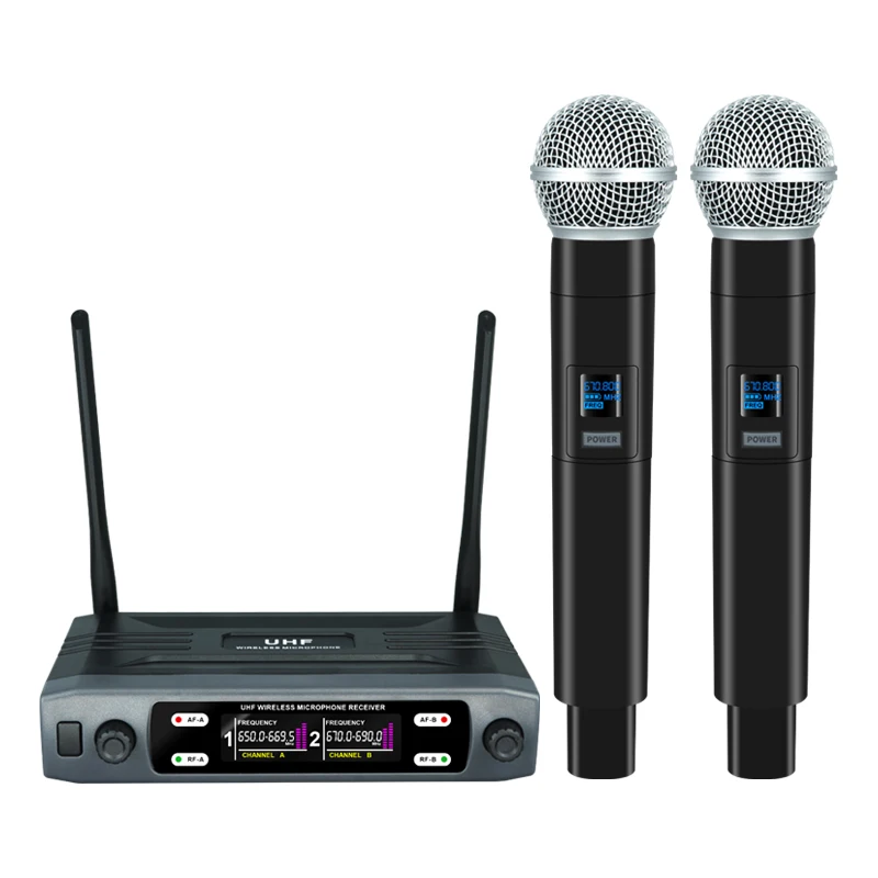 Wireless Microphone Handheld Dual Channels UHF Fixed Frequency Dynamic Mic For Karaoke Wedding Party Band Church Show