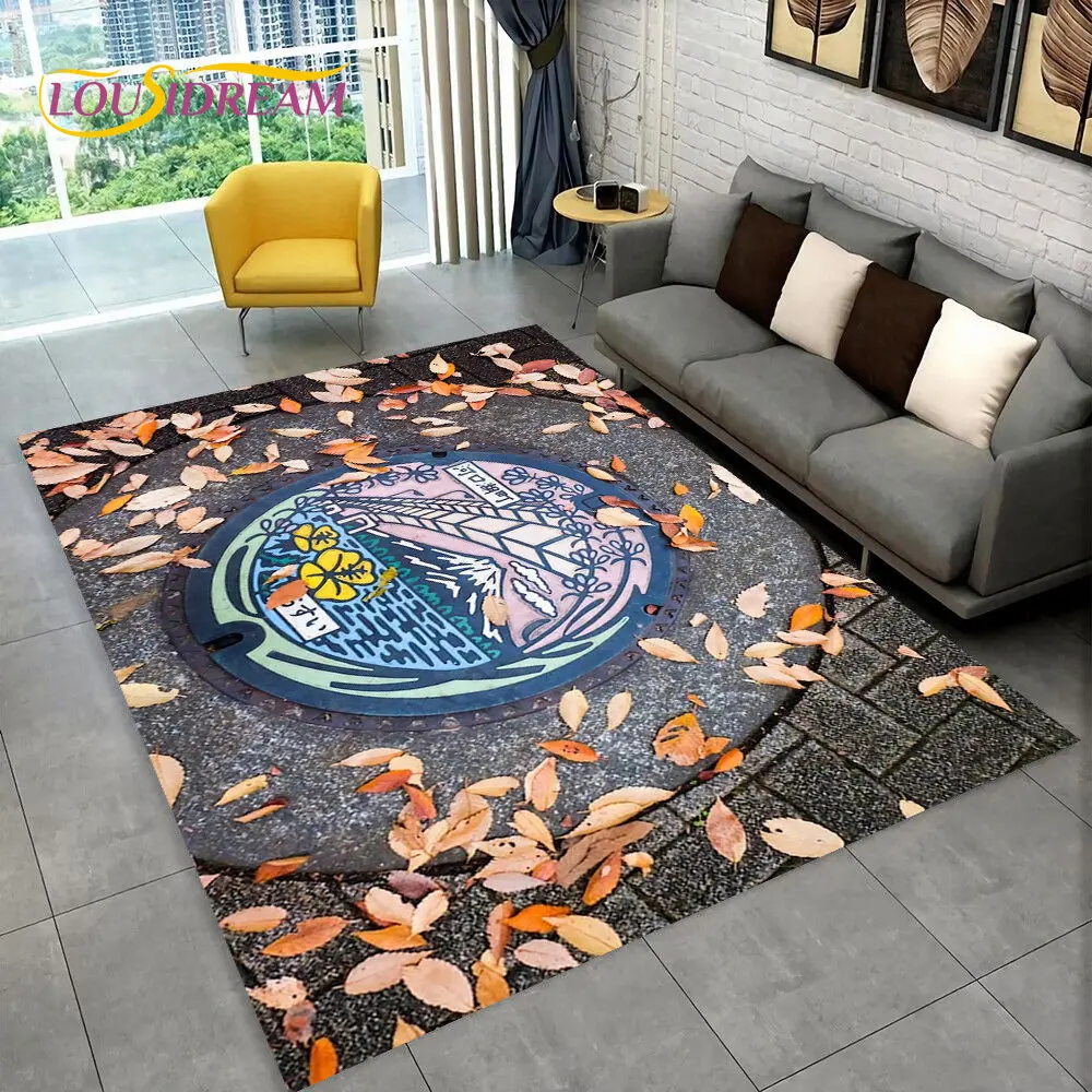 

3D Art Manhole Cover City Area Rug,Carpet Rug for Home Living Room Bedroom Sofa Doormat Kitchen Decor,kids Non-slip Floor Mat HD