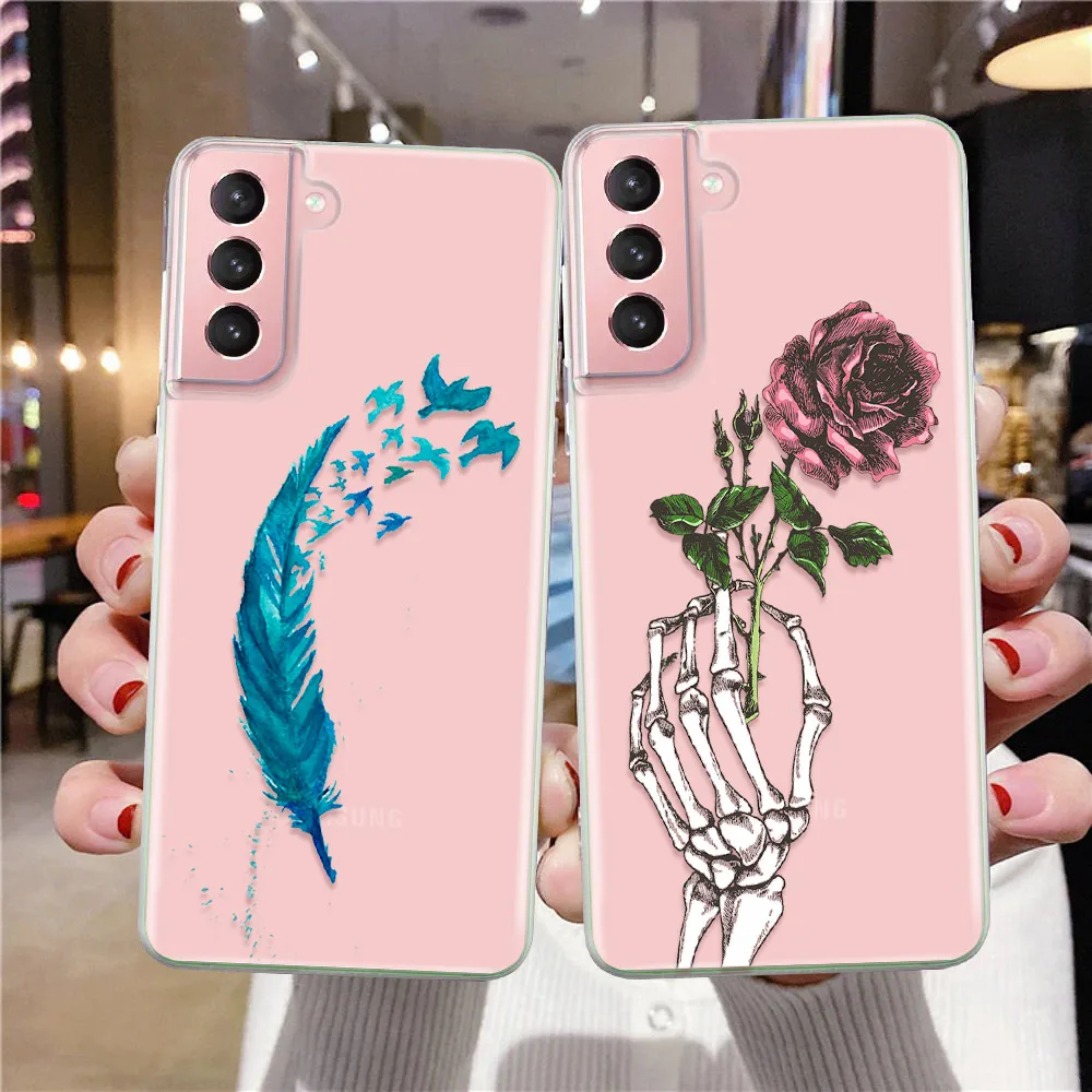 

Skeleton Hand Rose Case for Samsung Galaxy S10 S21 A51 A71 A52 A12 A01 A40 S20 FE S21 A20S S21Ultra Clear TPU Cover Fundas