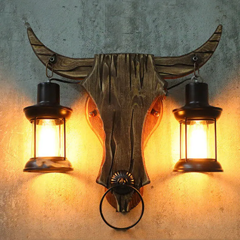 

Industrial Light Design Retro Iron Wood Lamp Glass Wall Lamp Creative Cafe Restaurant Bar Bedside Wall Light Sconce Home Decor
