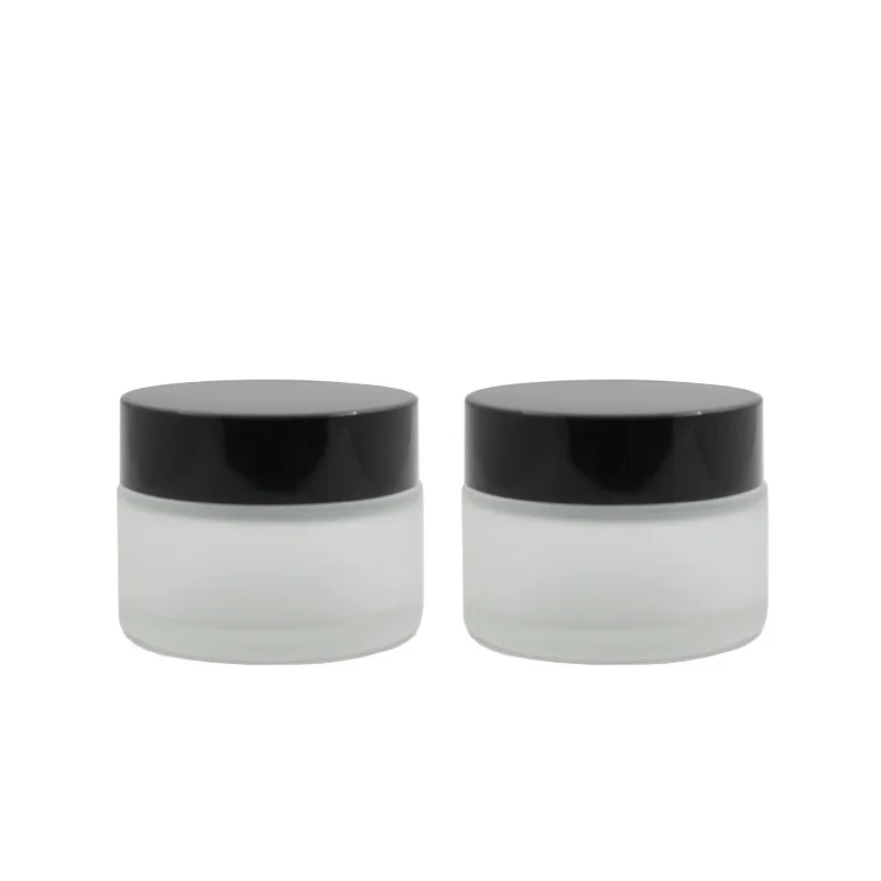 

Cosmetic Jars Empty Glass Frosted Containers 5G 10G 15G 20G 30G 50G Black Aluminum Lid Packaging Refillable Cream Pots 15Pcs