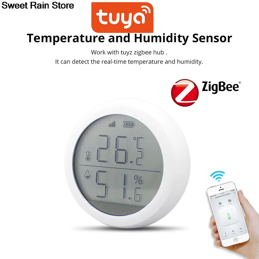 

Tuya Zigbee Temperature and Humidity Sensor with LCD Screen Display One-click Linkage Home Automation Security Alarm Tuya Sensor