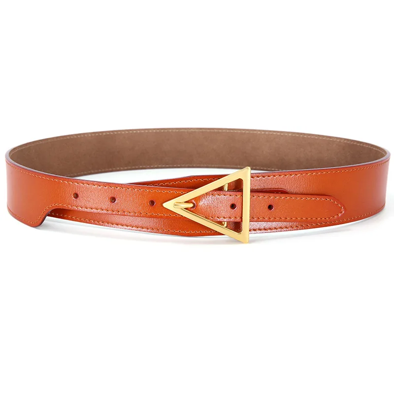 New Women's Genuine Leather Belt Creative Triangle Needle Buckle Fashion Belt Women's Fashion Dress Waist Cover