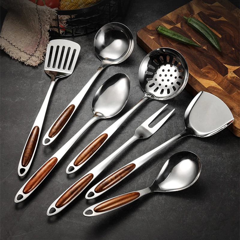

Stainless Steel Cooking Tool Set Frying Shovel Rice Soup Spoon Colander Meat Fork Non Stick Kitchenware Kitchen Accessories