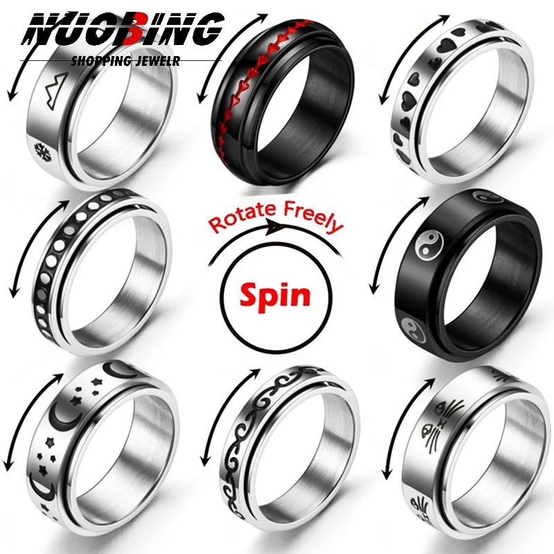 

Female Anxiety Ring Moon Free Rotating Ring Trend Punk Charm Jewelry Stainless Steel Treatment Fidget Dazzle Cool Friend Gift