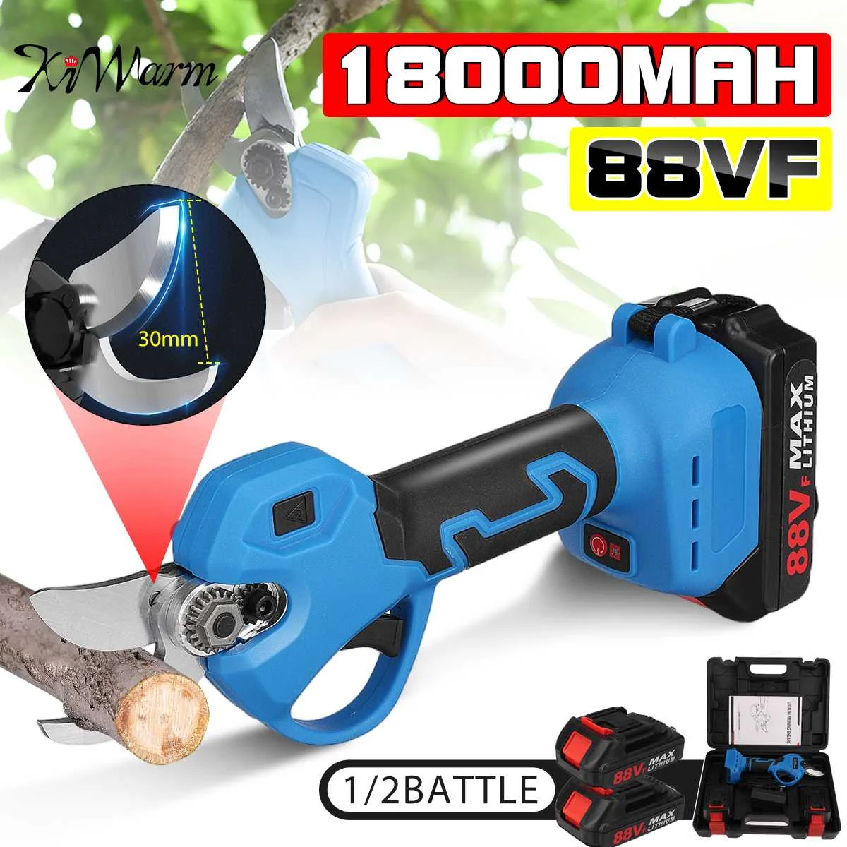 

88V Cordless Pruner Lithium-ion Pruning Shear With 2Pcs 18000mAh Lithium-ion Battery Efficient Fruit Tree Bonsai Branches Cutter