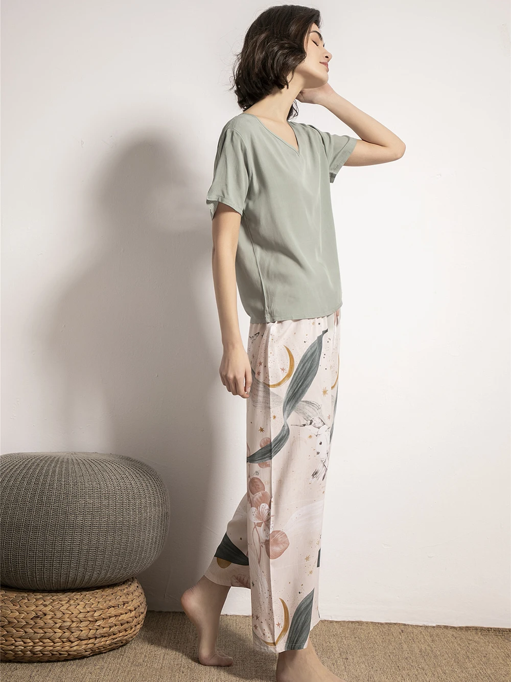 New Sleepwear Viscose Pajamas Set for Women Long Pants Short Sleeved Summer Spring Loungewear Fashion Home Clothing Homewear