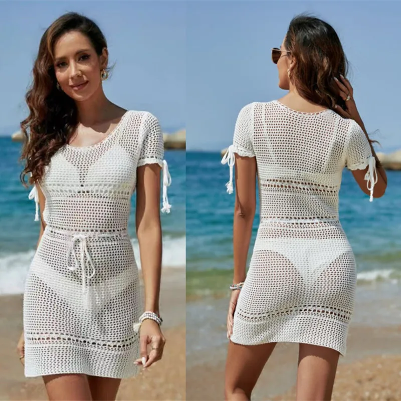 

2023 Knitting Beach Blouse Sexy Bikini Smock Hollow Out Seaside Resort Is Prevented Bask In Unlined Upper Garment Cover Ups For
