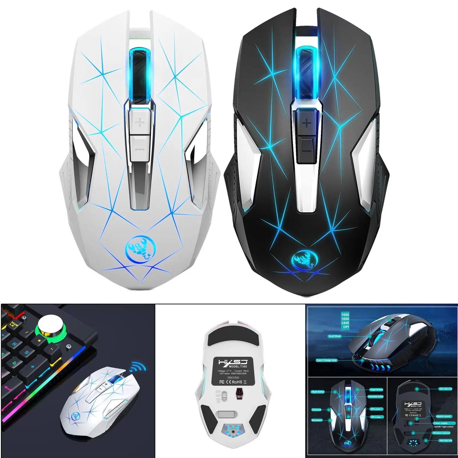 

Беспроводная игровая мышь, 2,4 ГГц, встроенная батарея 600 мАч, перезаряжаемая, 3 уровня DPI, с USB-приемником, для ноутбука, ПК, геймера, офиса