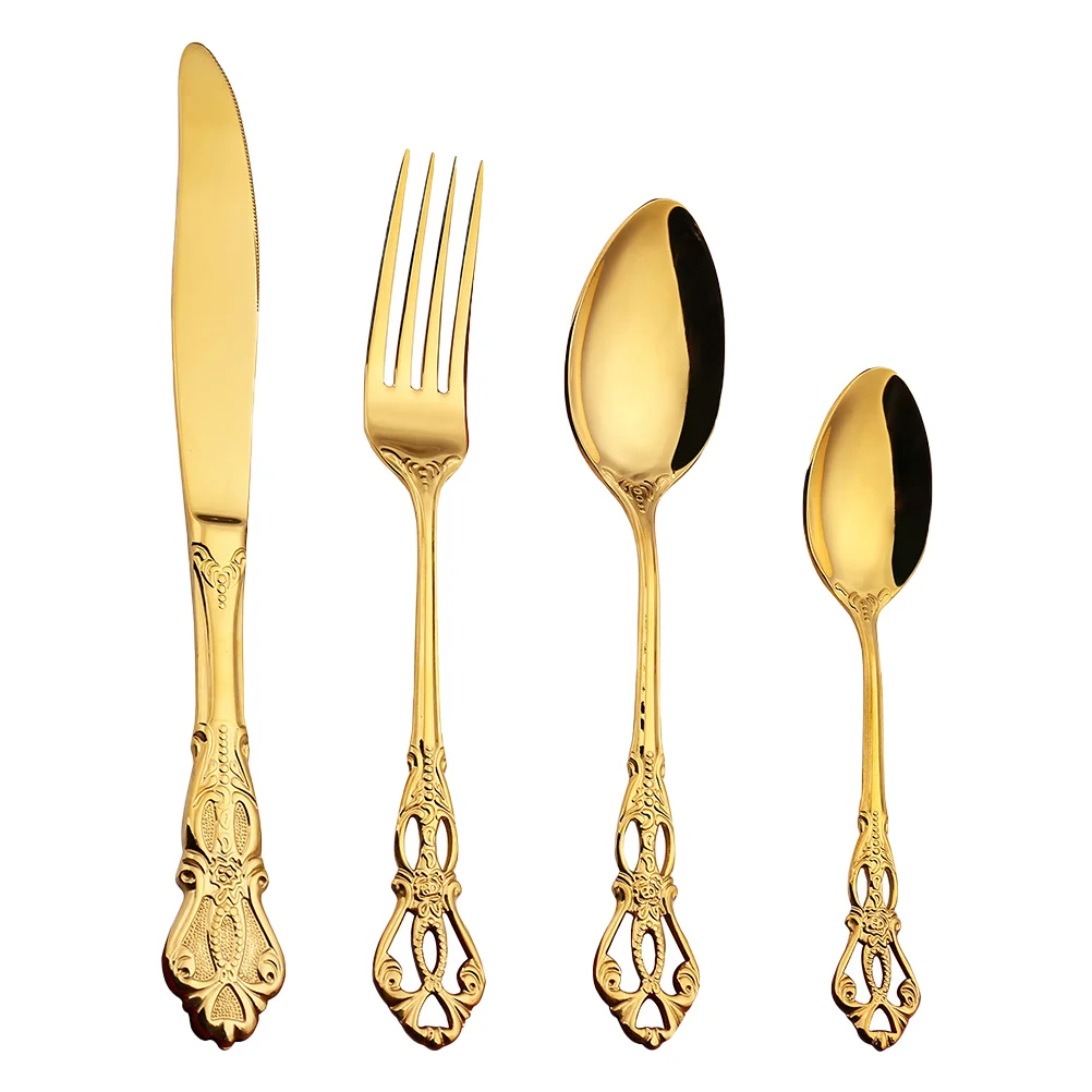 

Set Steel Spoon Fork Stainless Dinner Cutlery Kitchen Silverware Utensil Flatware Tableware Spoonssteak Gold Dinnerware Salad