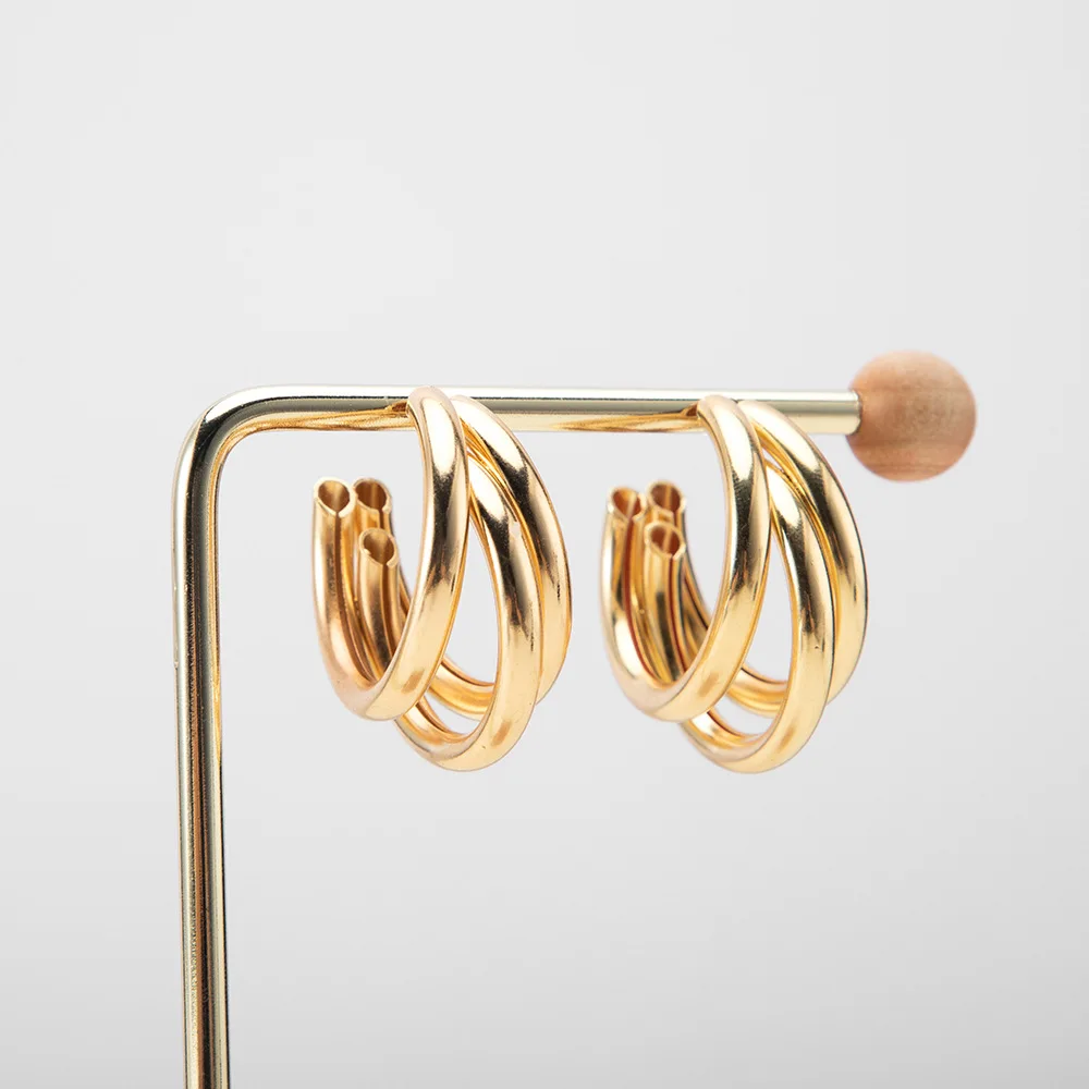 

New Fashion Exaggerated C-shaped Three-tube Earings for Women Multi-layer Small Earrings Female DIY Earrings Factory Wholesale