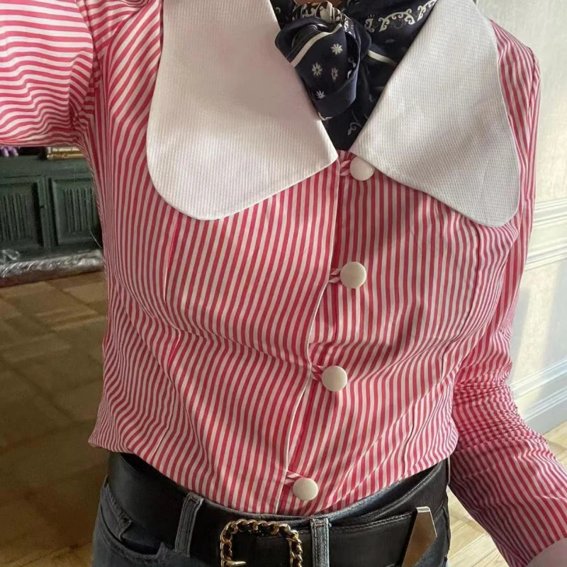 

Spring/Summer Special Offer Women 2023 Comfortable Cotton Striped Long Sleeve Commuter Shirt