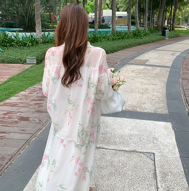 Женский костюм большого размера с цветочным принтом рубашка и трапециевидная