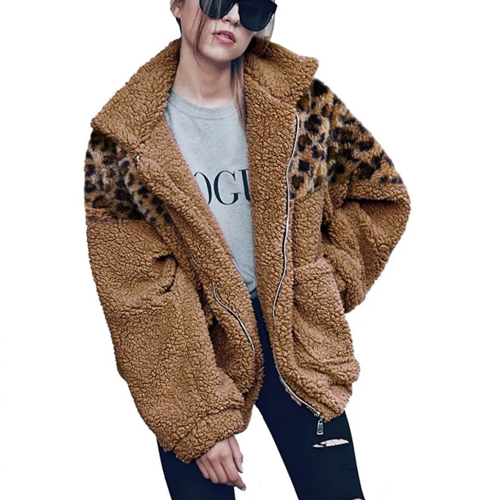 

Осенне-зимнее пальто, женская теплая куртка из овечьей шерсти, пальто на молнии, Повседневная Верхняя одежда с отложным воротником и карман...