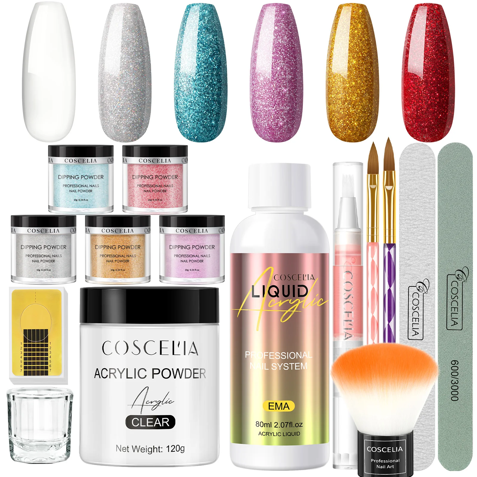 

Набор для наращивания ногтей с погружной пудрой, набор акриловых ногтей с 120 г акриловой пудрой, Наборы инструментов для дизайна ногтей, лак ...