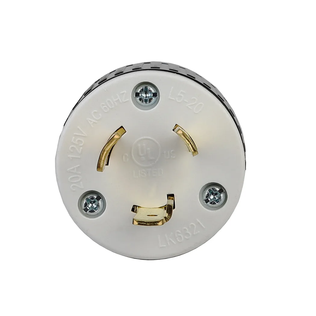 NEMA L5-20P Замковый разъем для подключения к генератору Twist Lock мужской 20 Ампер 125 Вольт 2 Полюса 3 Провода с заземлением.